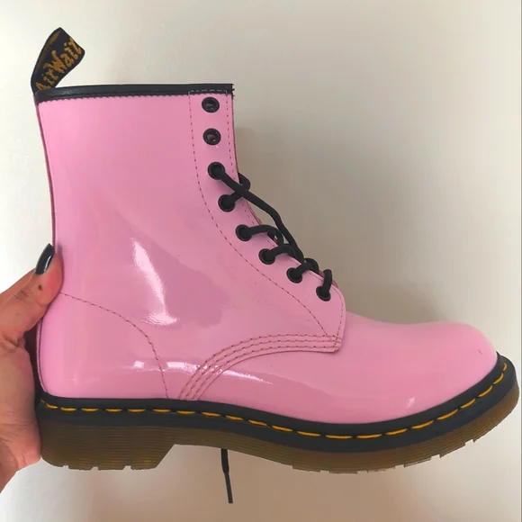 Dr. Martens Glossy Pink Combat Boots Women's Size 9 - Picture 7 of 10